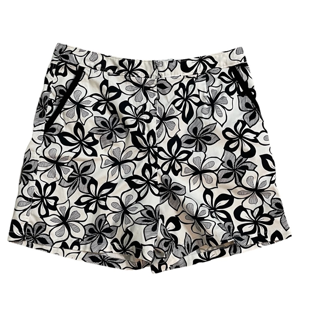 Talbots Womens Floral Black White Stretch Bermuda Shorts Size 12
